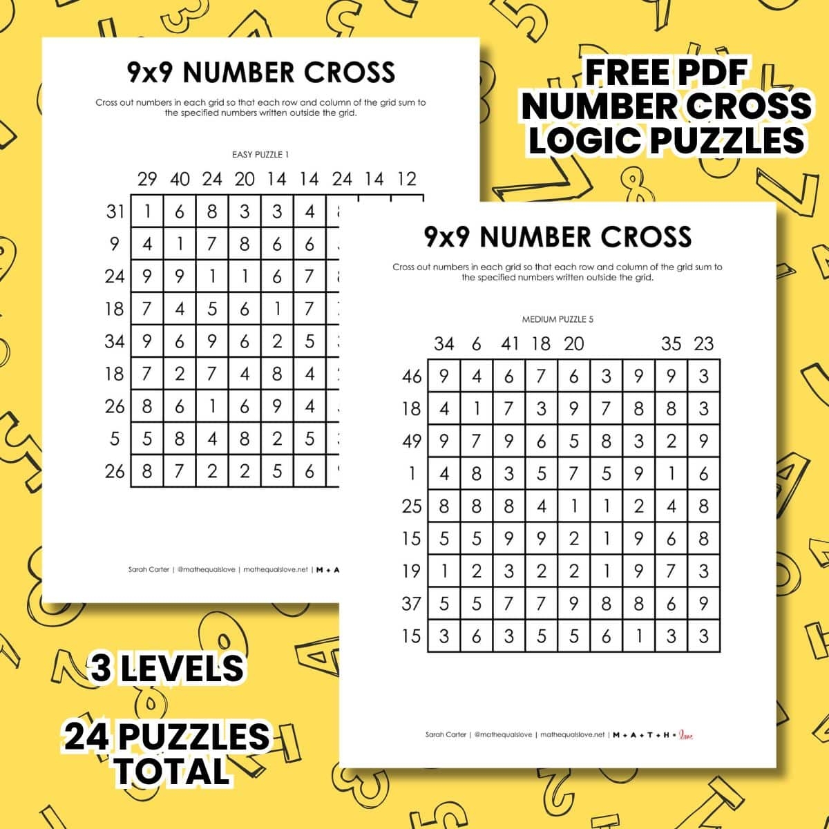 9x9 Number Cross Puzzles Math Love