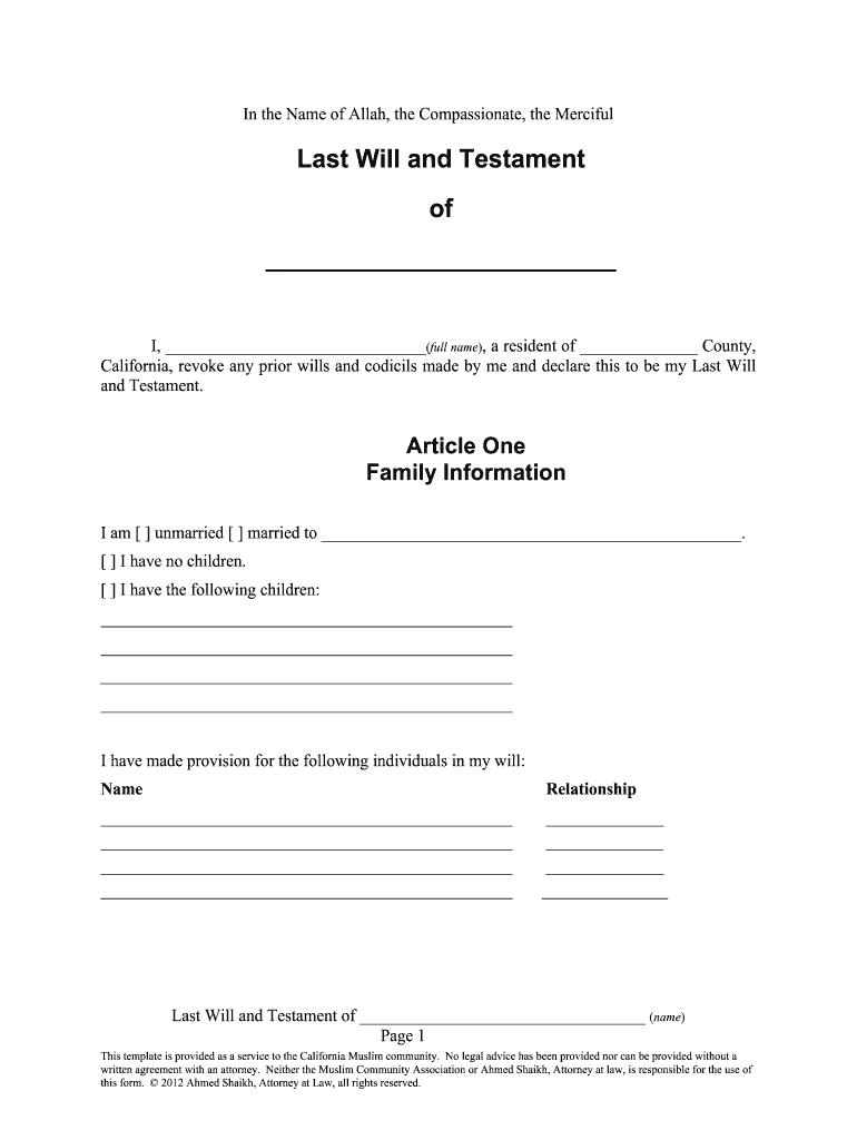Printable Forms For Wills Free
