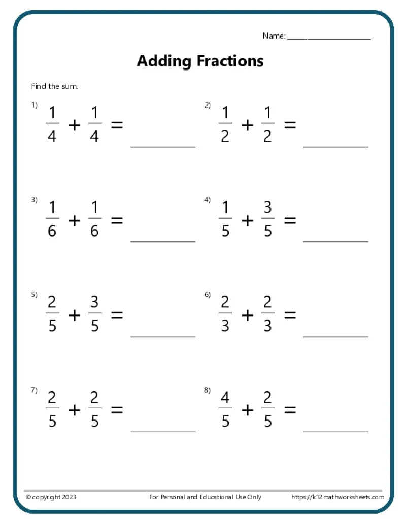 Adding And Subtracting Fractions Worksheets