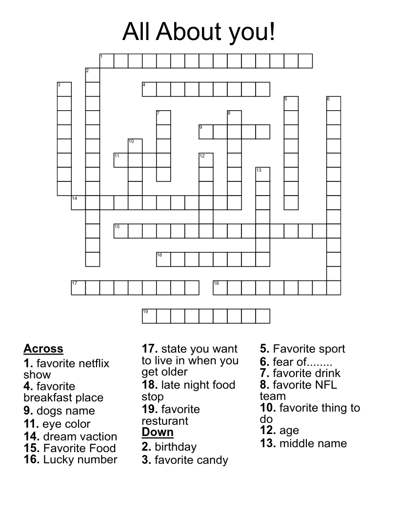 All About You Crossword WordMint