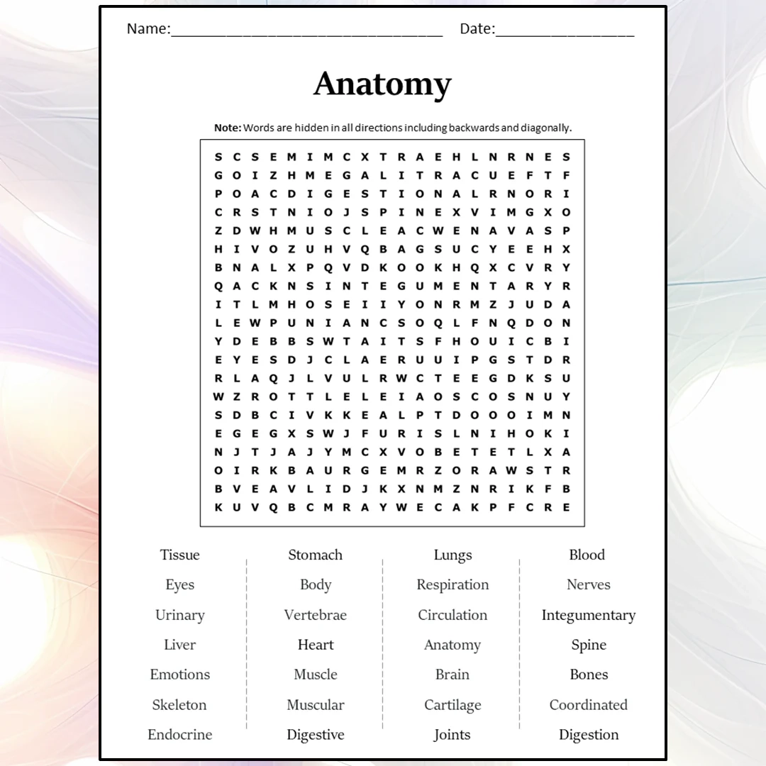 Anatomy Word Search Printable