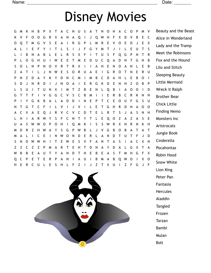 Disney Movie Crossword Puzzles Printable