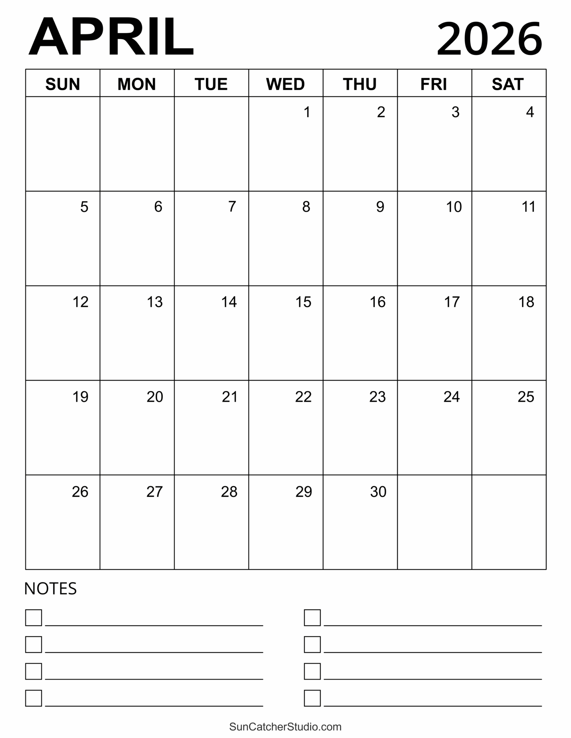 April 2026 Calendar Free Printable Free Printables Monograms 