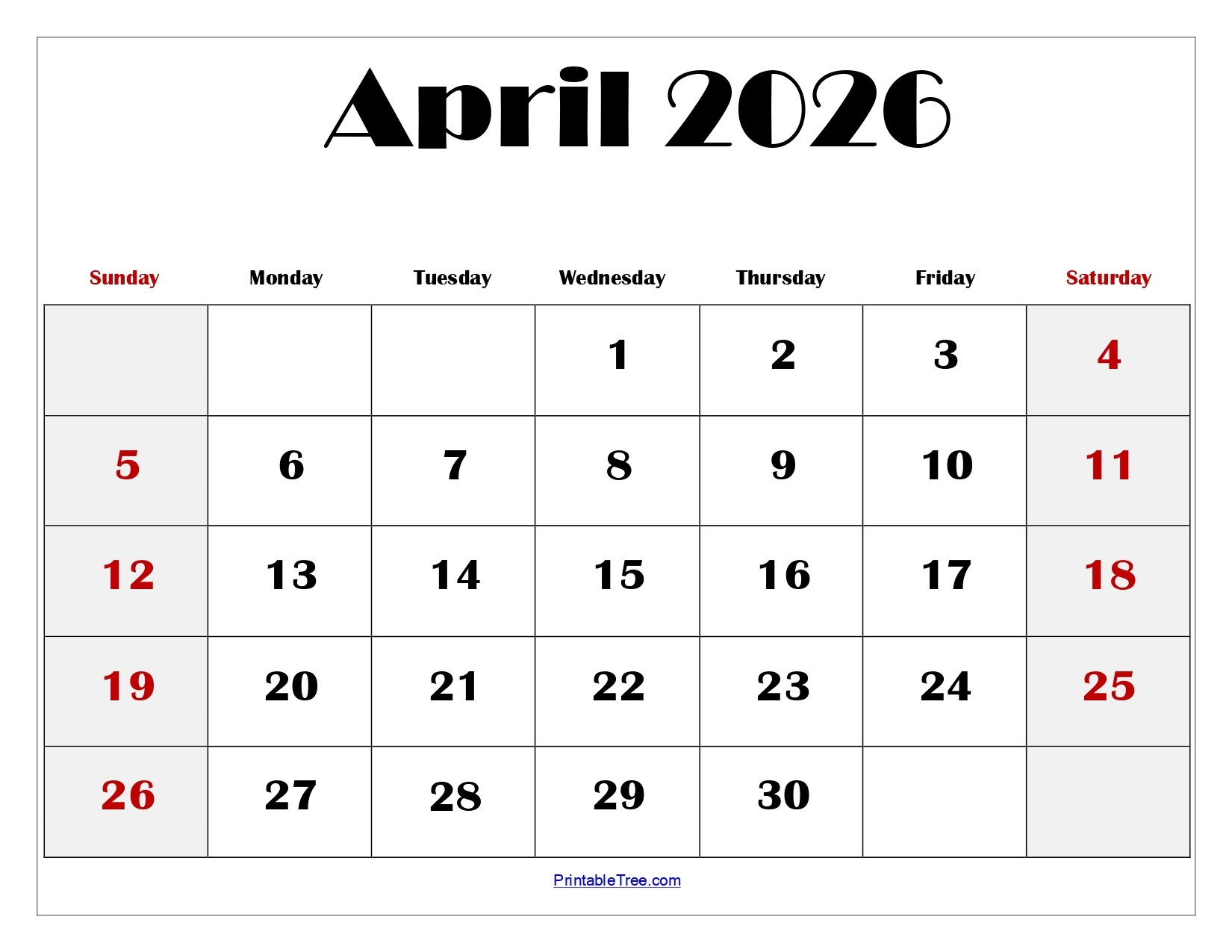 Blank Calendar For April 2026