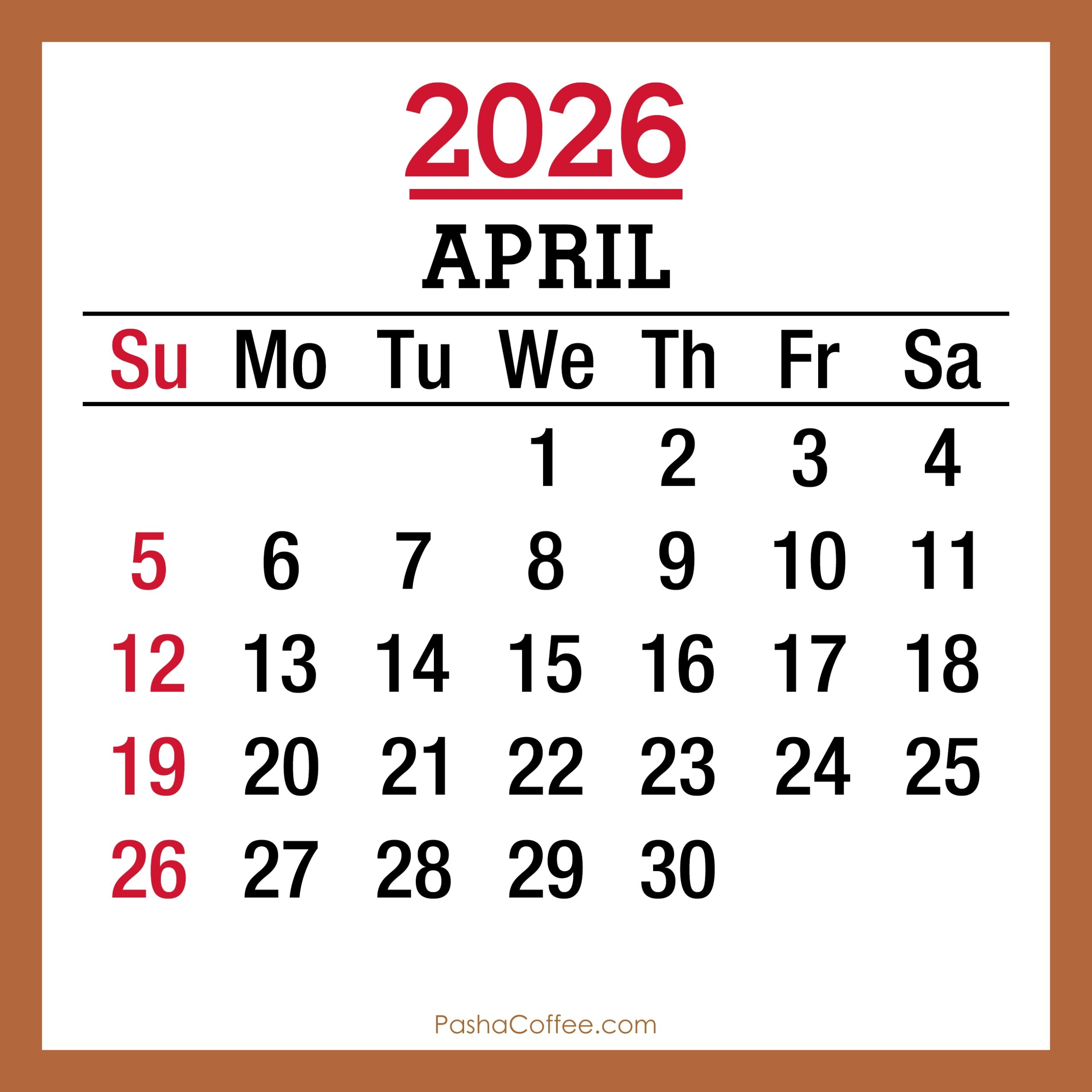 April 2026 Holiday Schedule