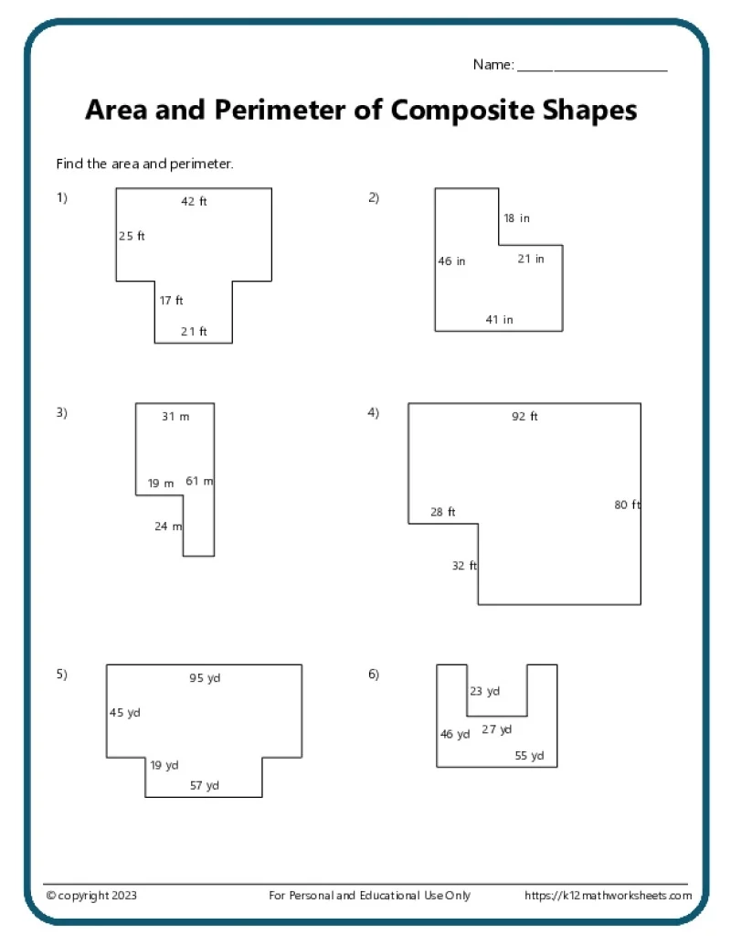 Area And Perimeter Of Composite Shapes K12 Math Worksheets