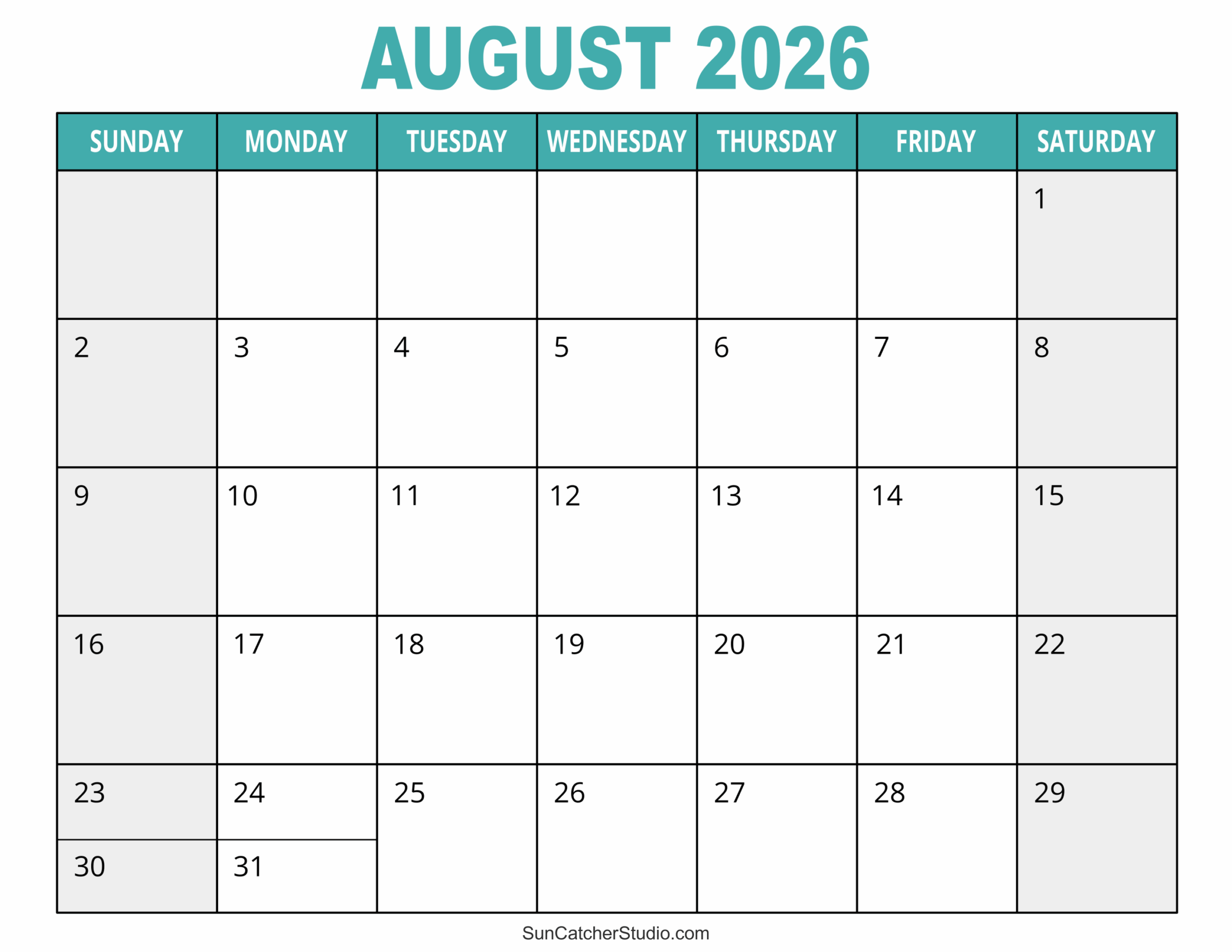 Blank Calendar Page August 2026