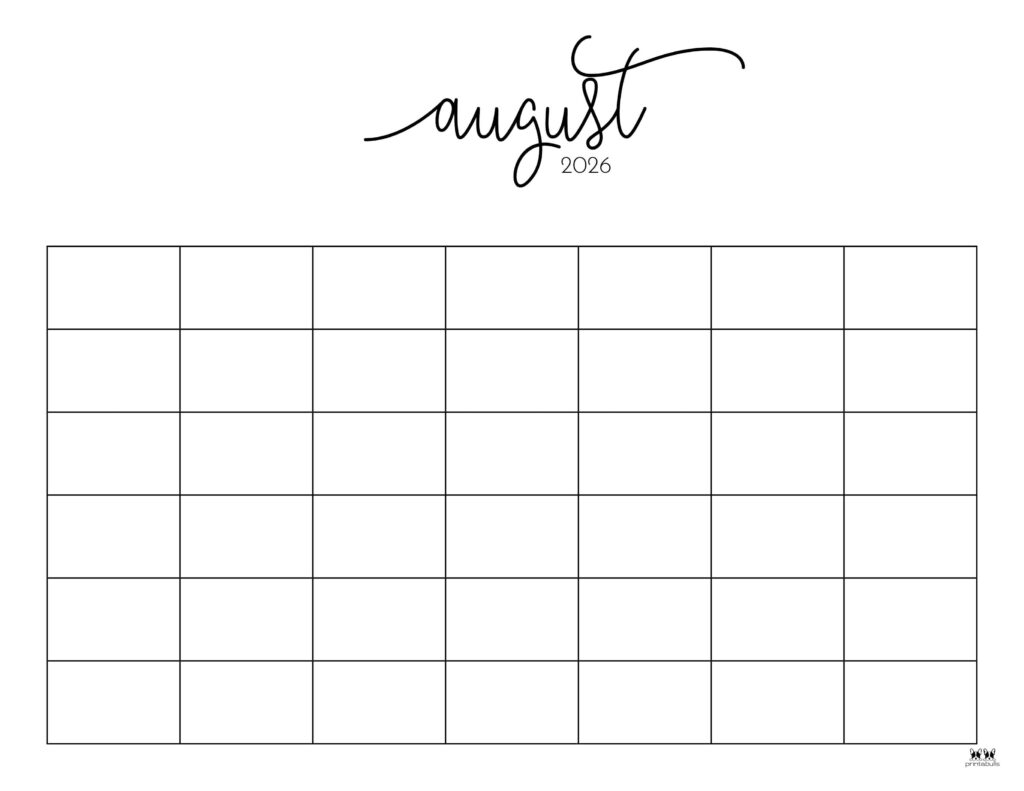 Blank Calendar For August 2026
