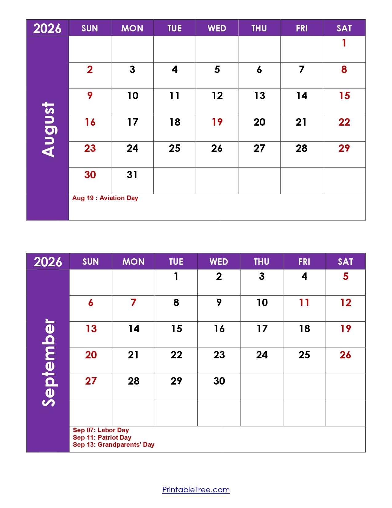 Printable Calendar August Through December 2026