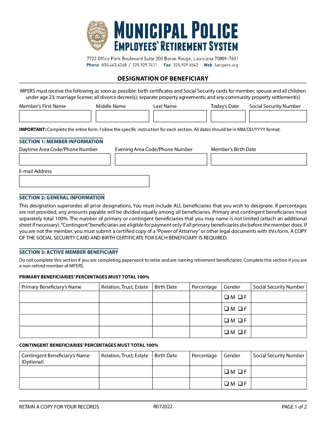 Beneficiary Designation Form Lampers