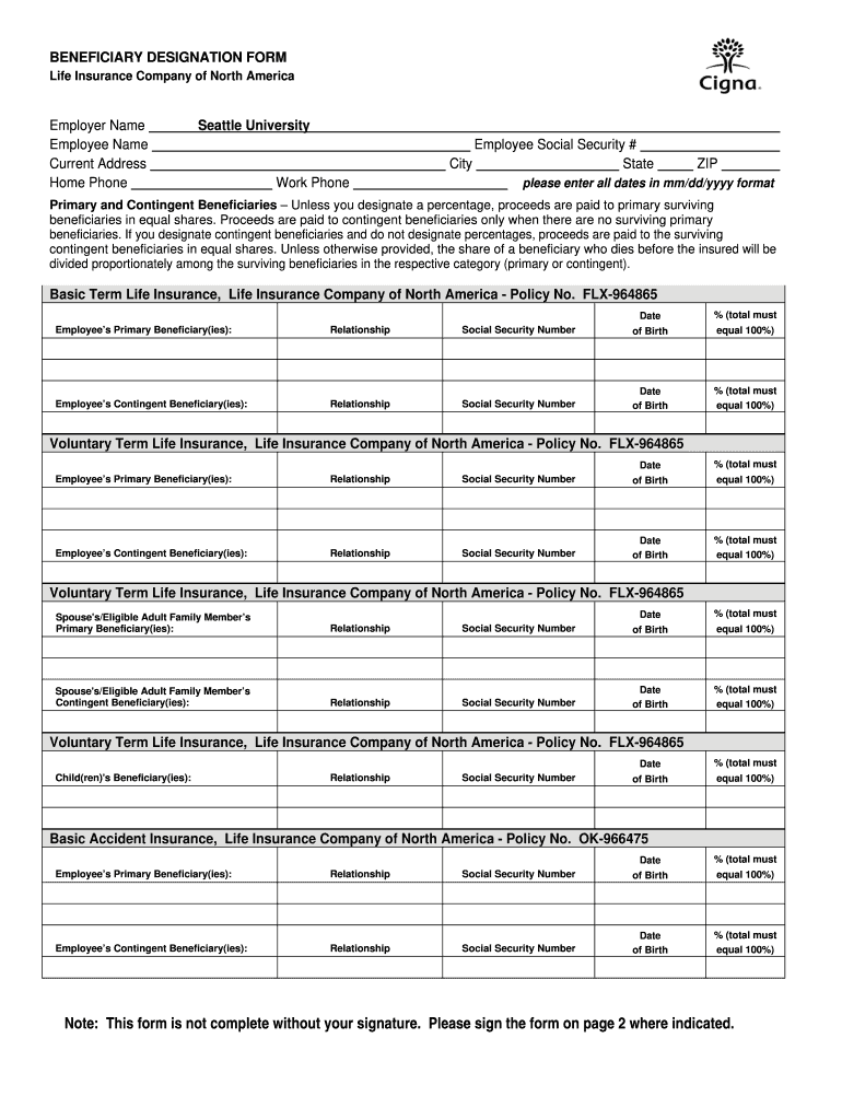 Designation Of Beneficiary Forms