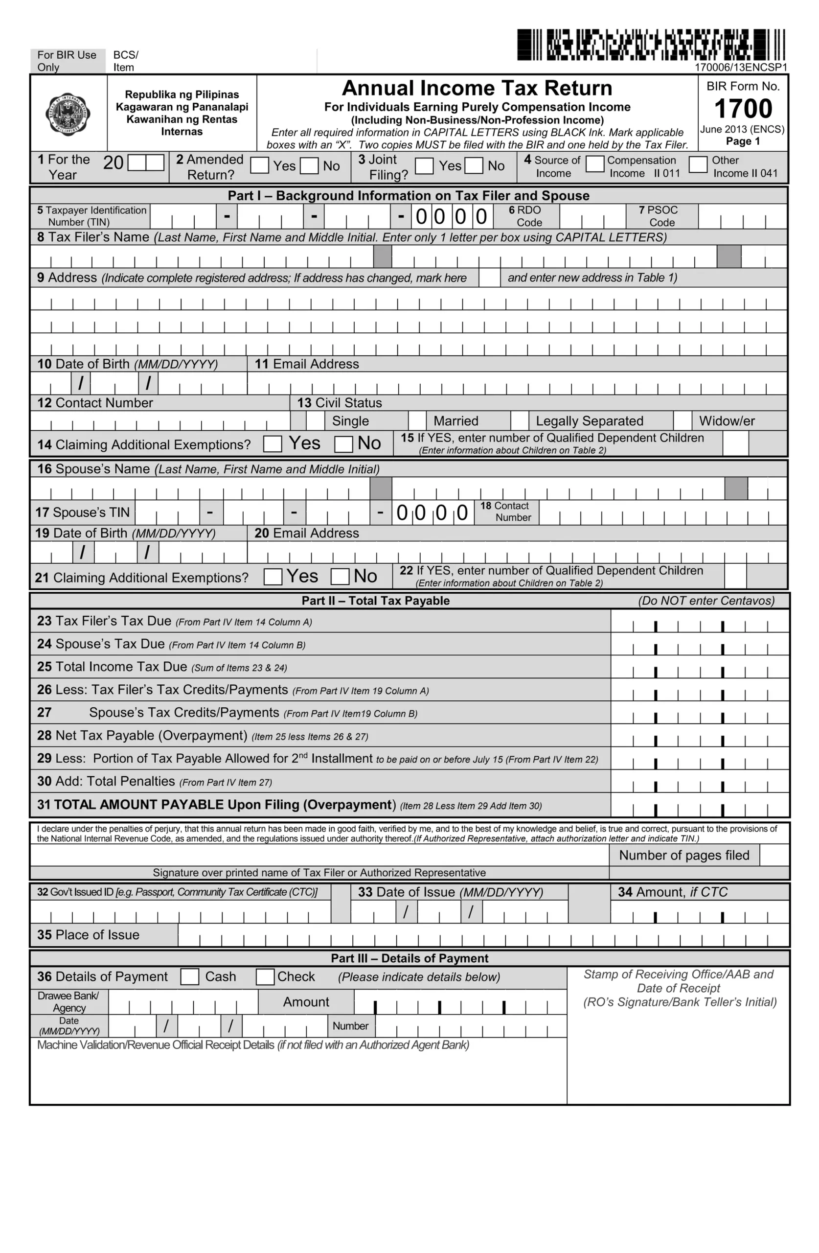 Bir Form 1700 PDF