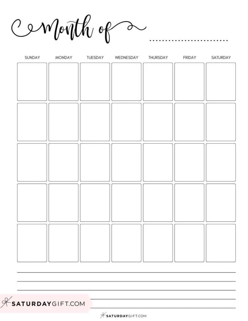 Minimal Blank Calendar Printable