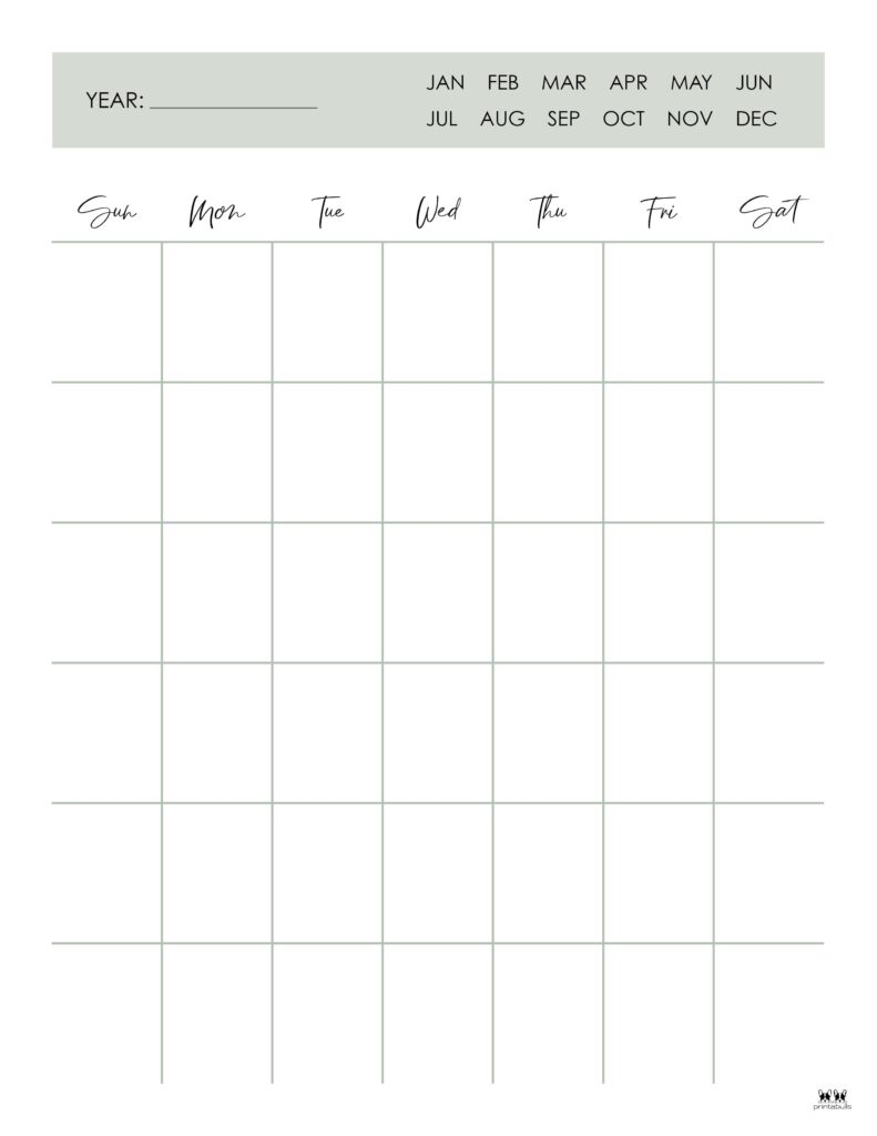 Free Blank Verticle Calendar Printable