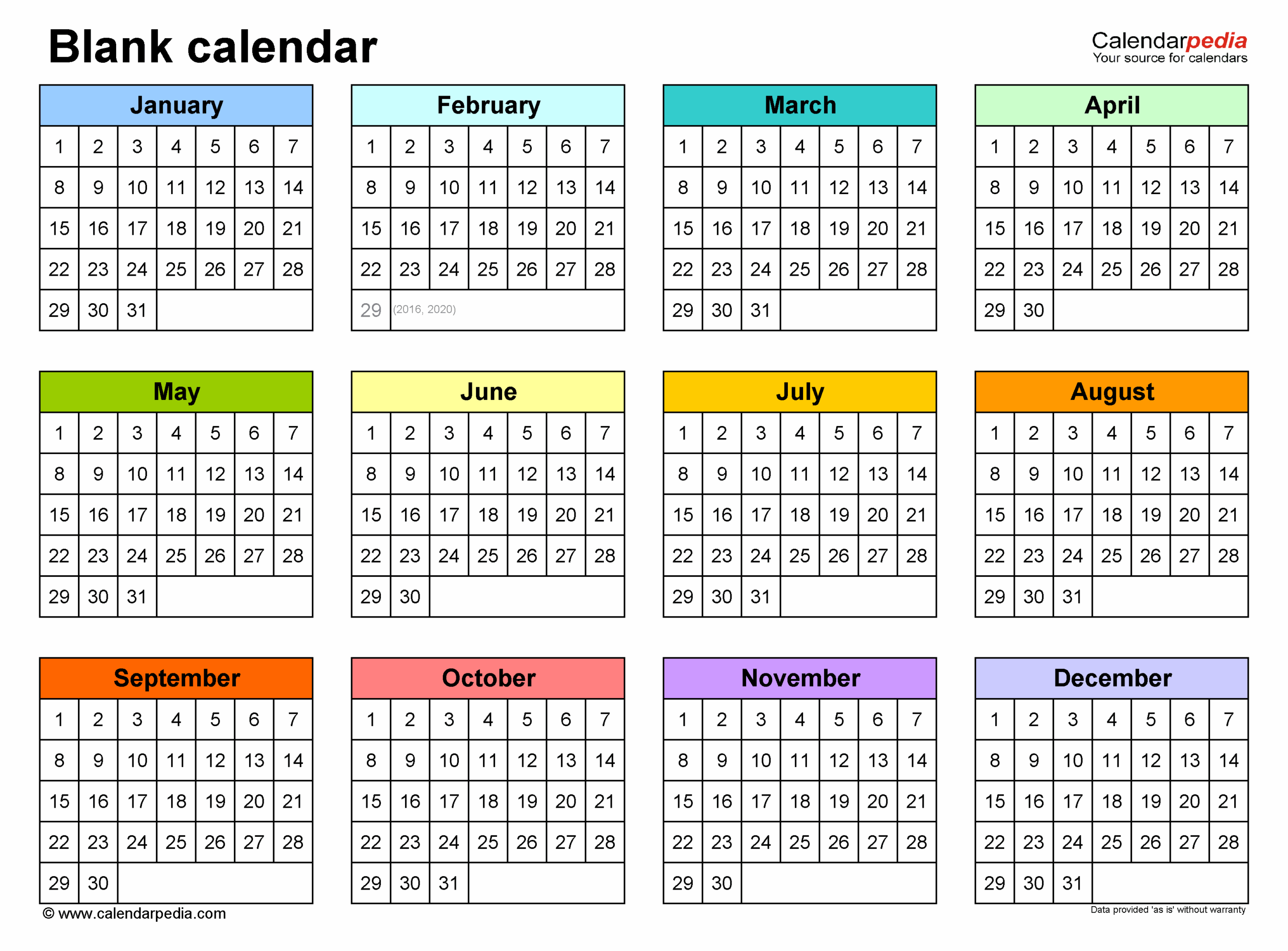 Printable Annual Calendar Blank Worksheet