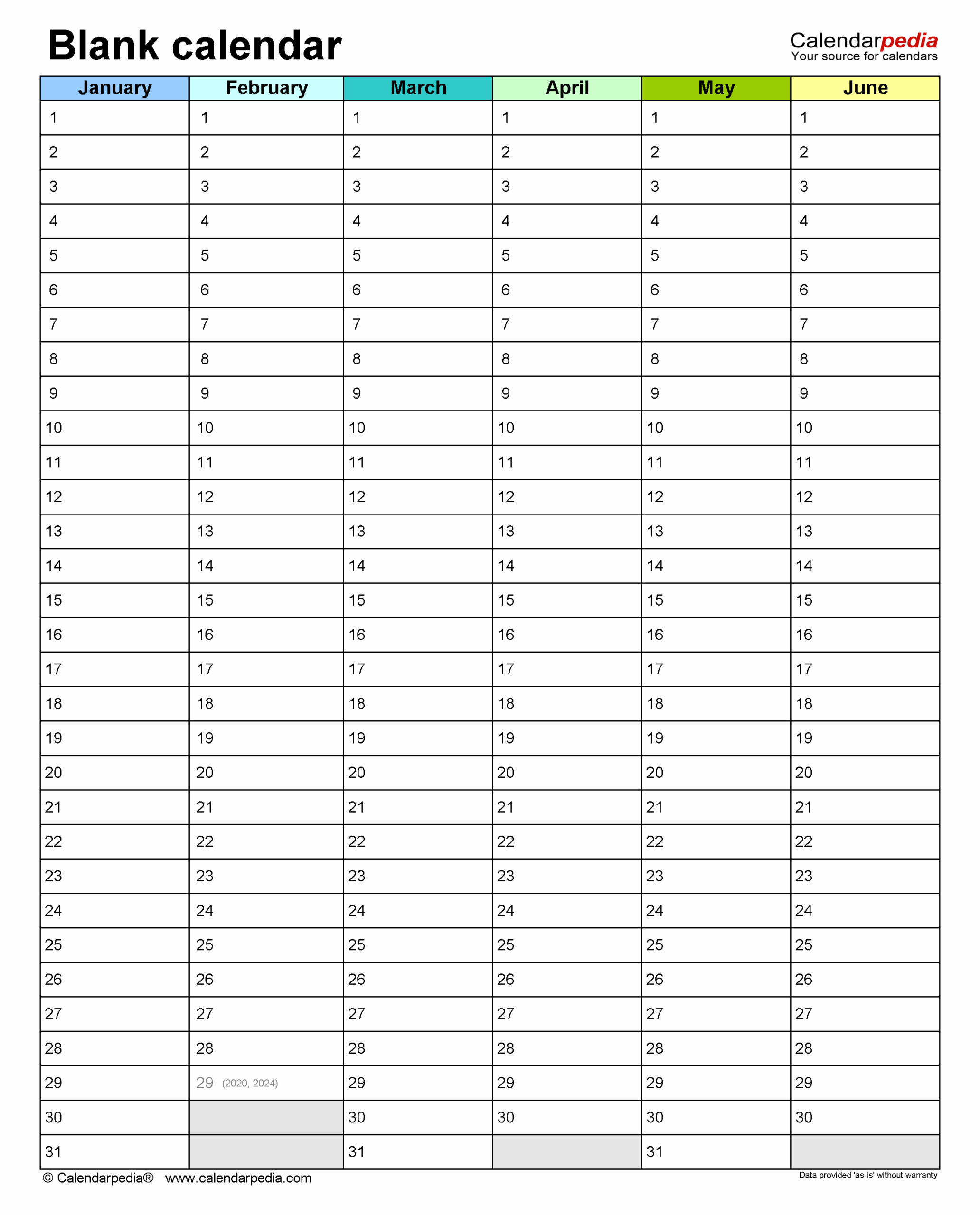 Blank Calendars Free Printable PDF Templates