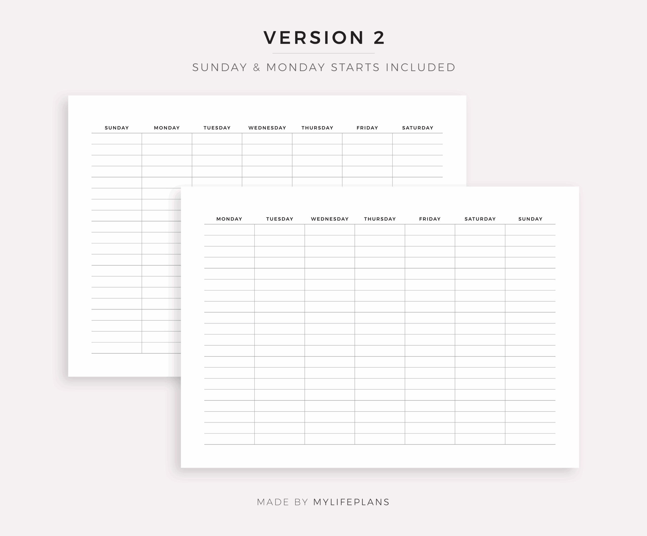 Blank Monthly Calendar Printable Landscape Minimal Calendar 