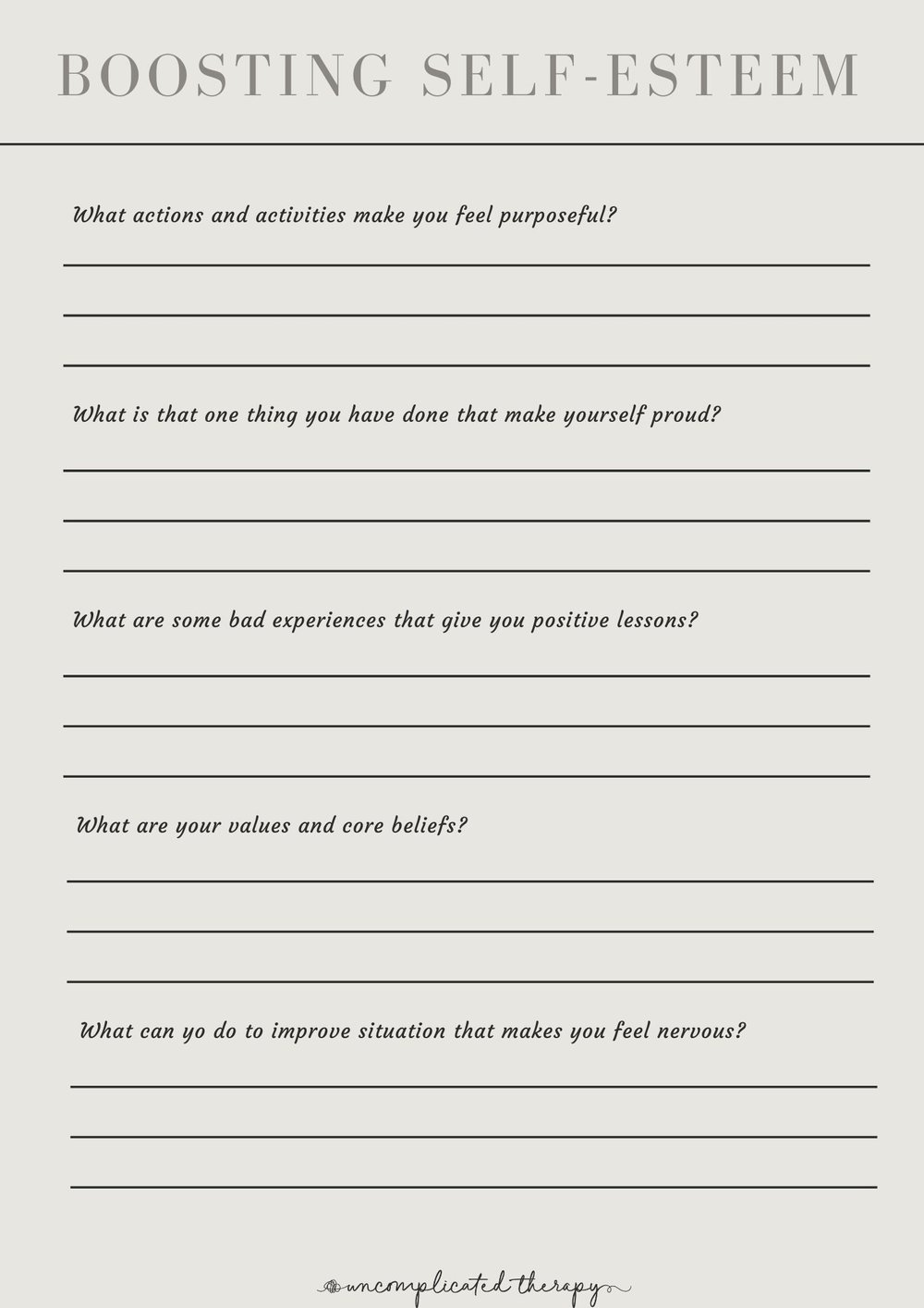 Printable Self Confidence Self Esteem Worksheets For Adults