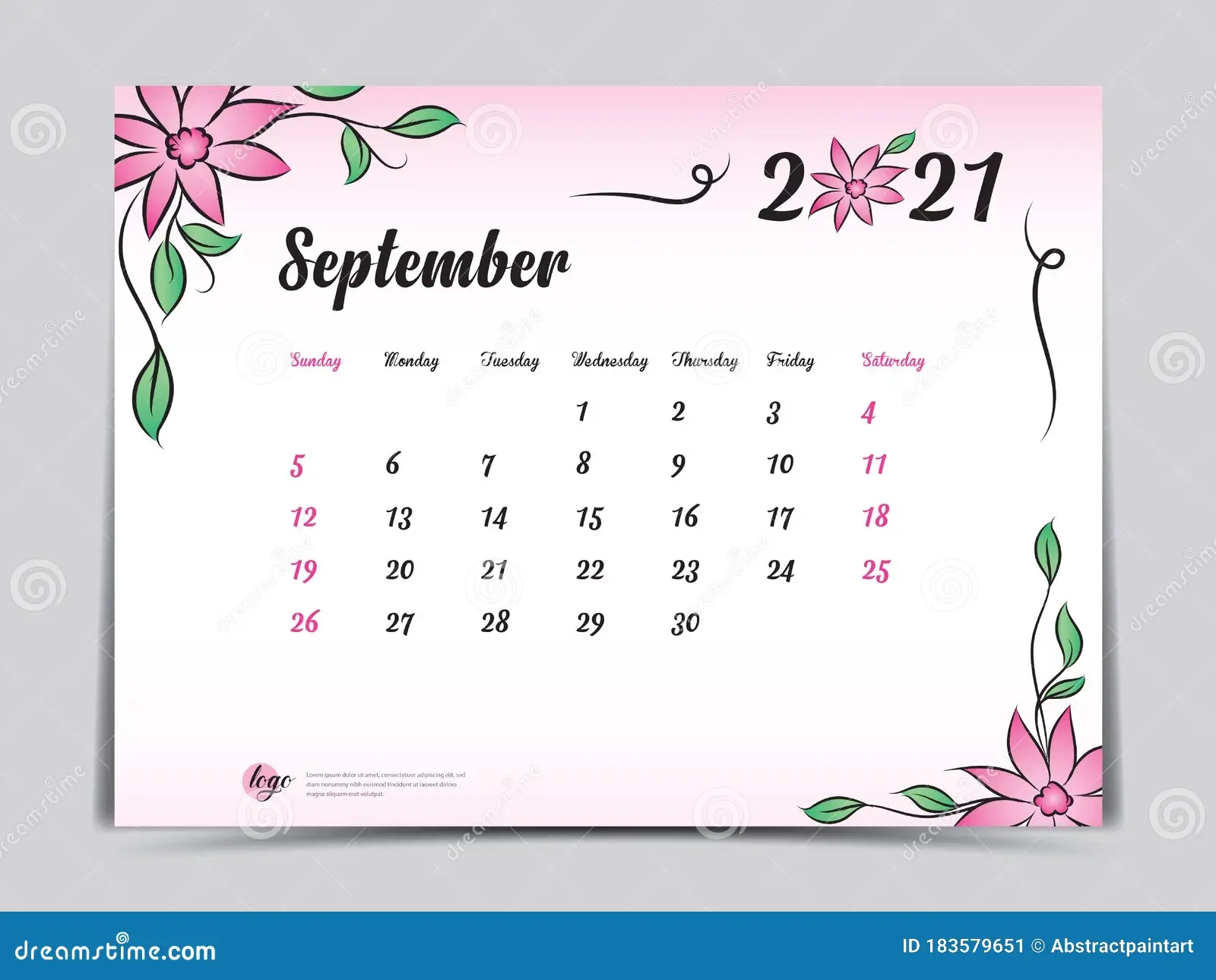 Calendar 2021 Template Pink Flower Concept Creative Design 
