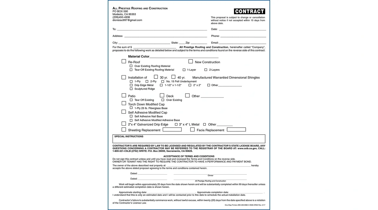 California Roofing Contractor Contract