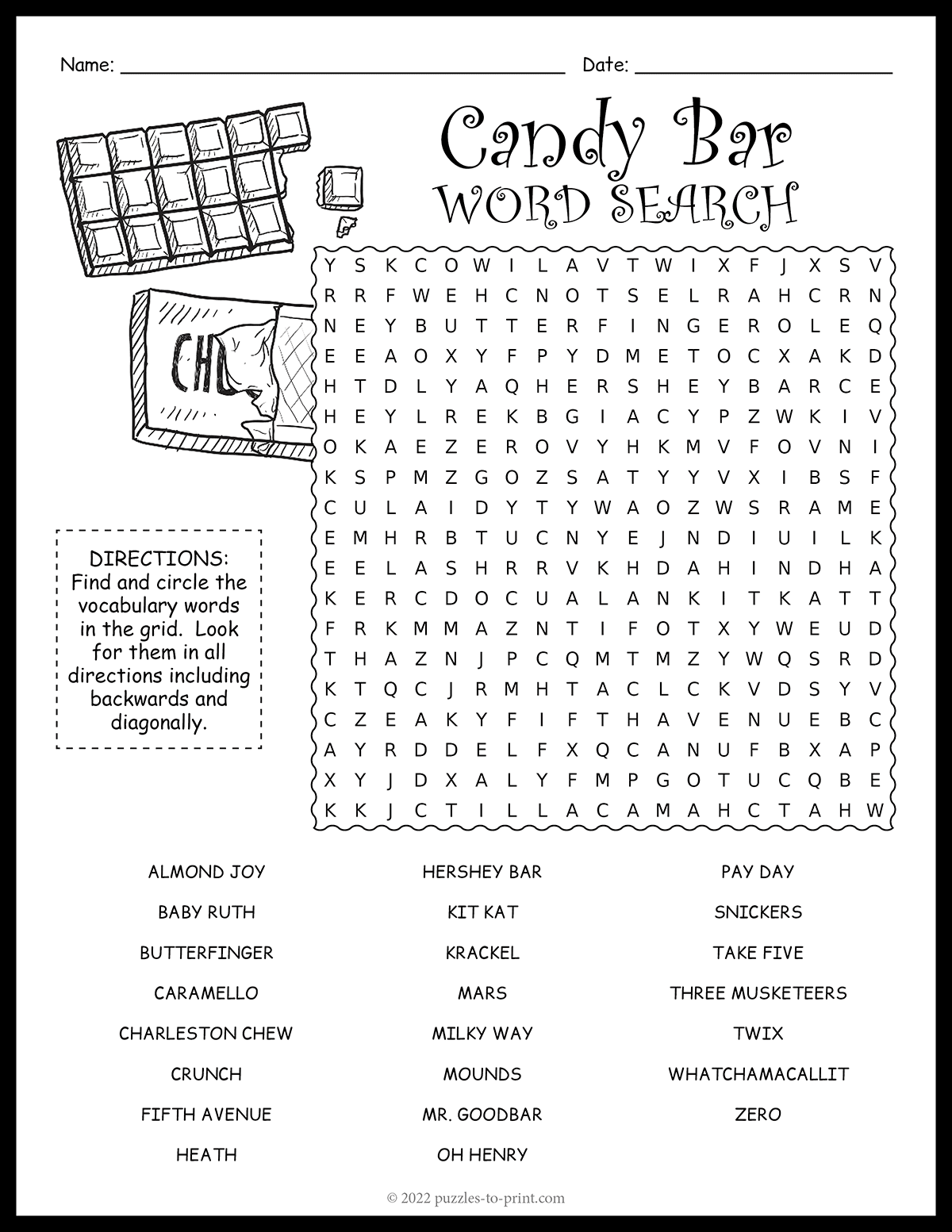 Candy Bar Word Search