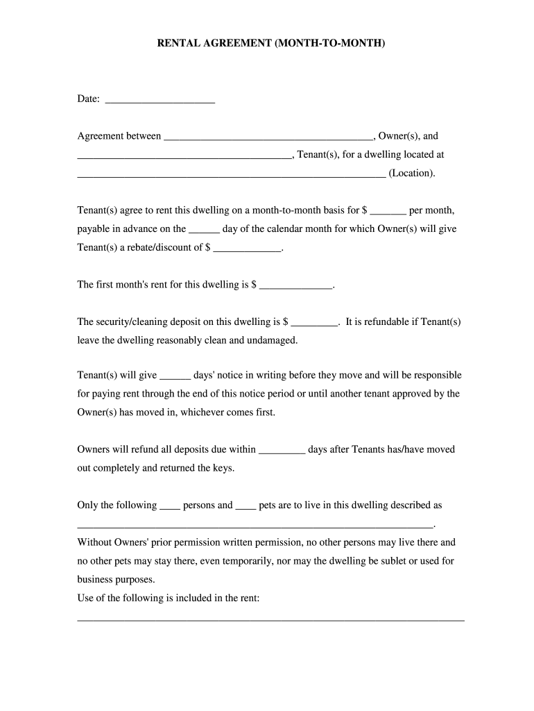 Rental Agreement Template Free Printable