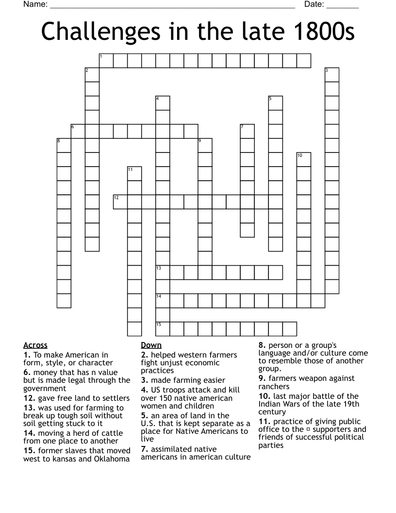 Challenges In The Late 1800s Crossword WordMint