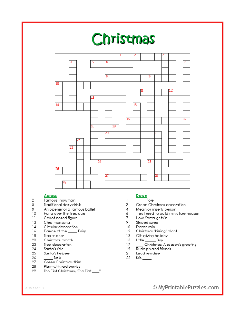 Free Online Printable Crossword Puzzles Hard