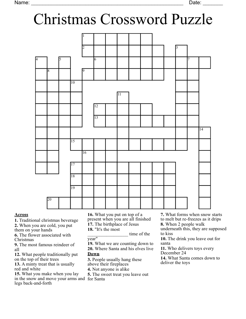 Free Christmas Crossword Puzzles Printable