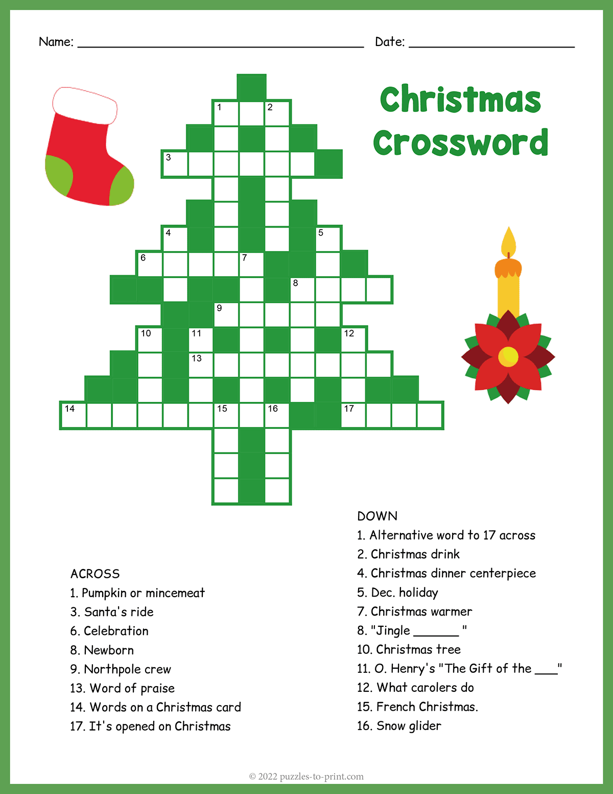 Printable French Christmas Crossword Puzzles