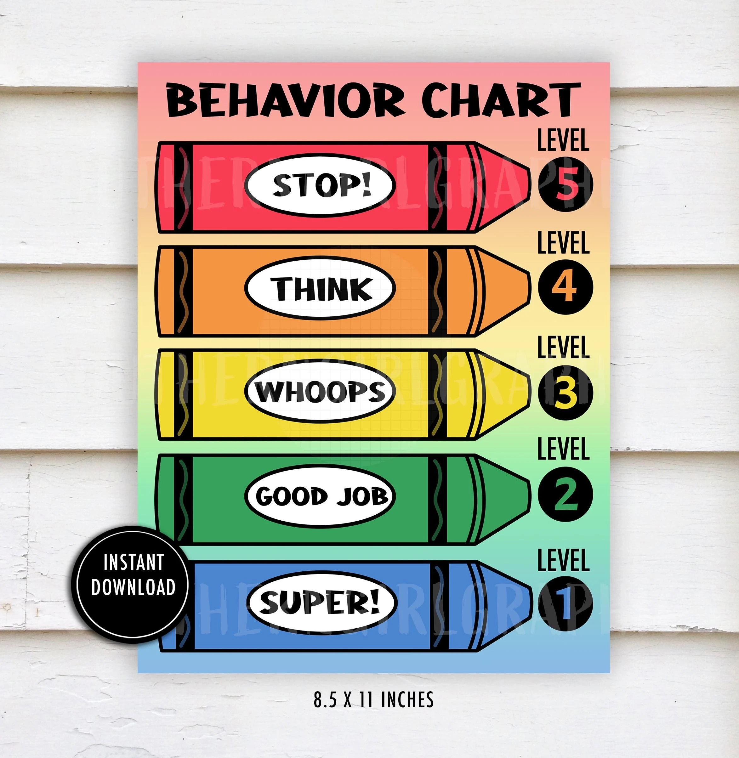 Crayon Behavior Clip Chart Rainbow Classroom Management digital 