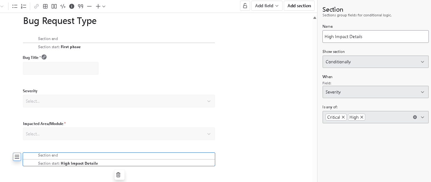 Jira Forms Sections