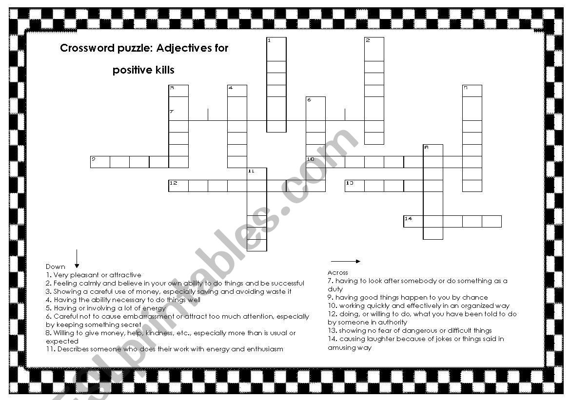 Energy Adjective Crossword Printable
