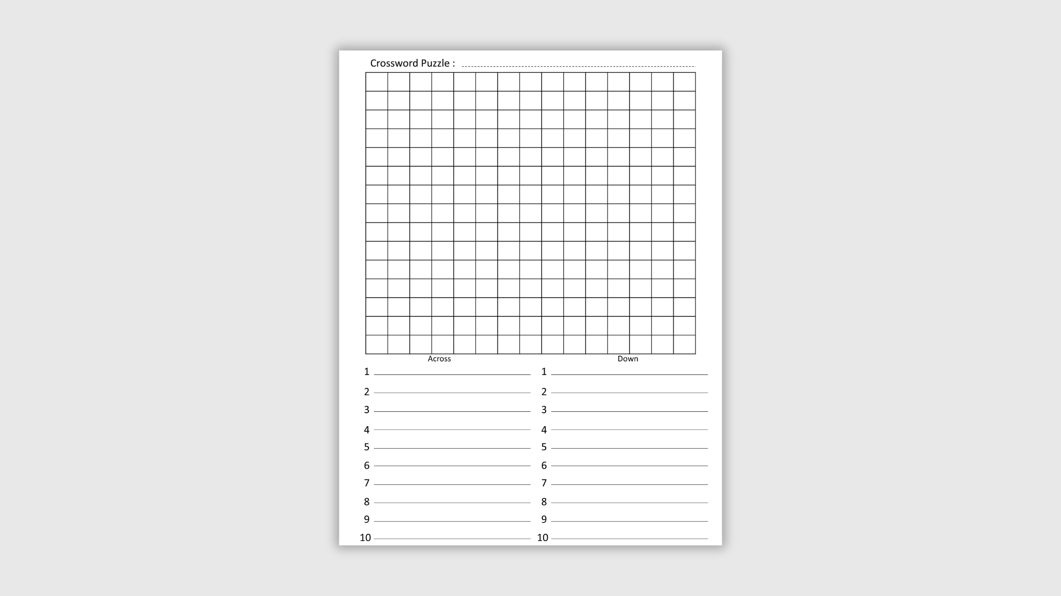 Crossword Puzzle Template Printable
