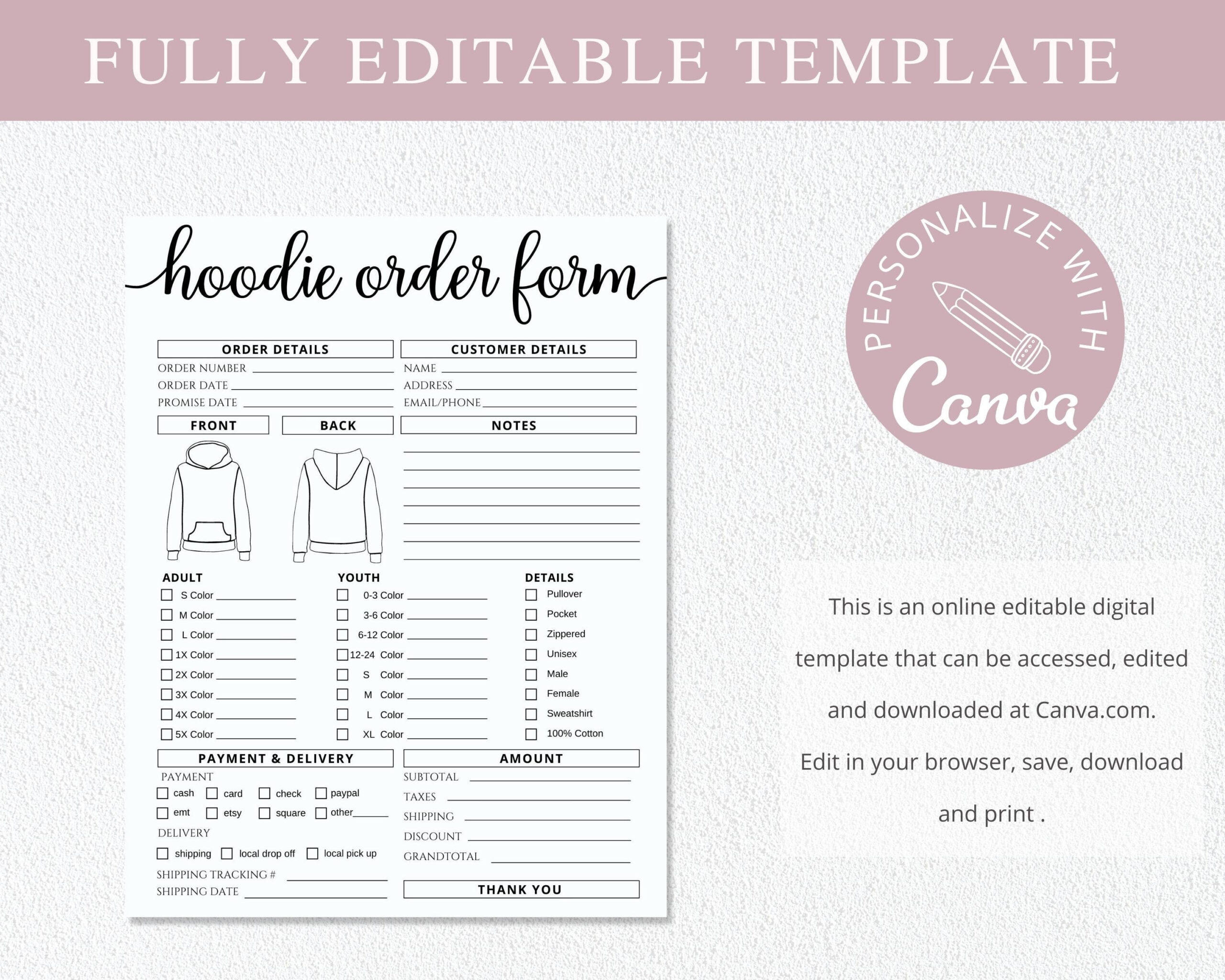 Custom Hoodoe Sweatshirt Order Form Template Free Printable Buy 