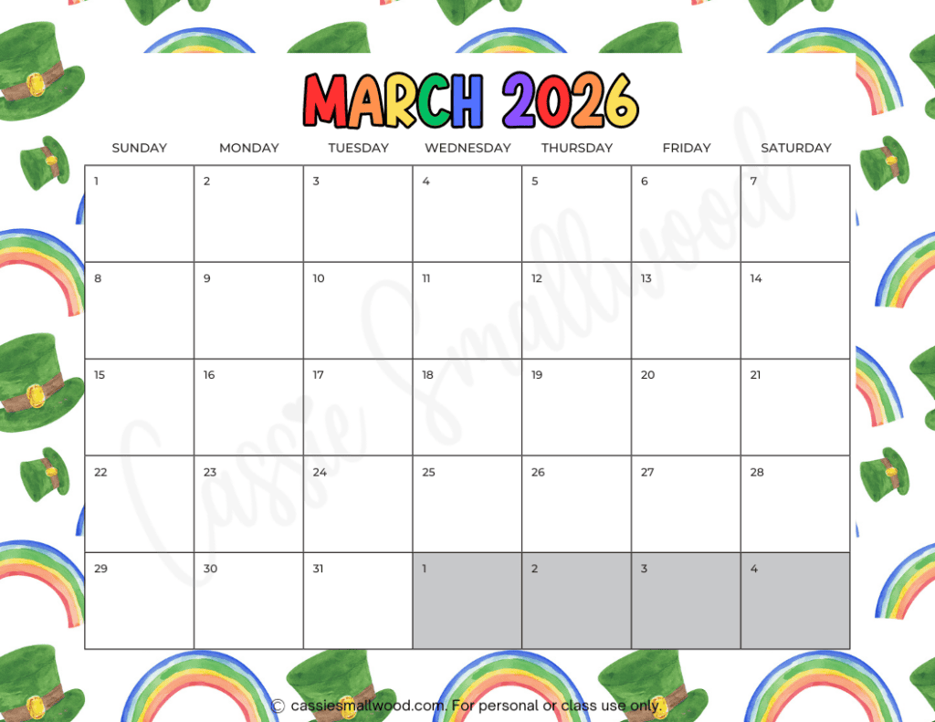 March 2026 Free Printable Calendar