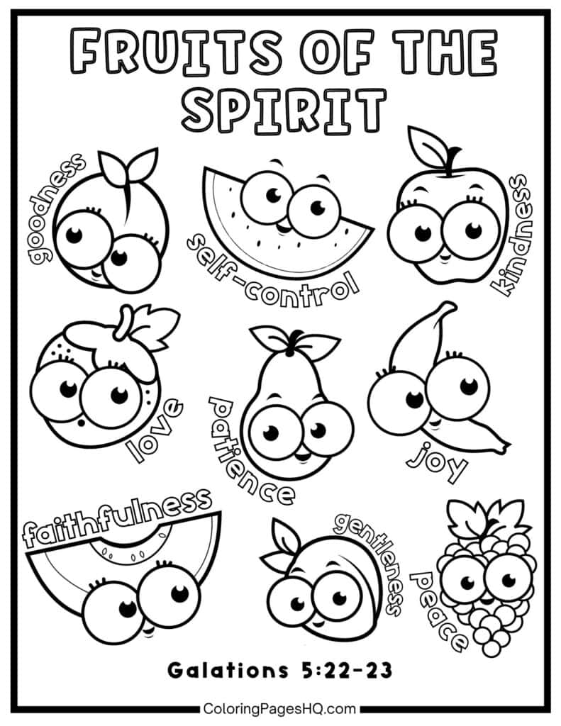 Cute Fruit Of The Spirit Coloring Pages Free PDF Printables 