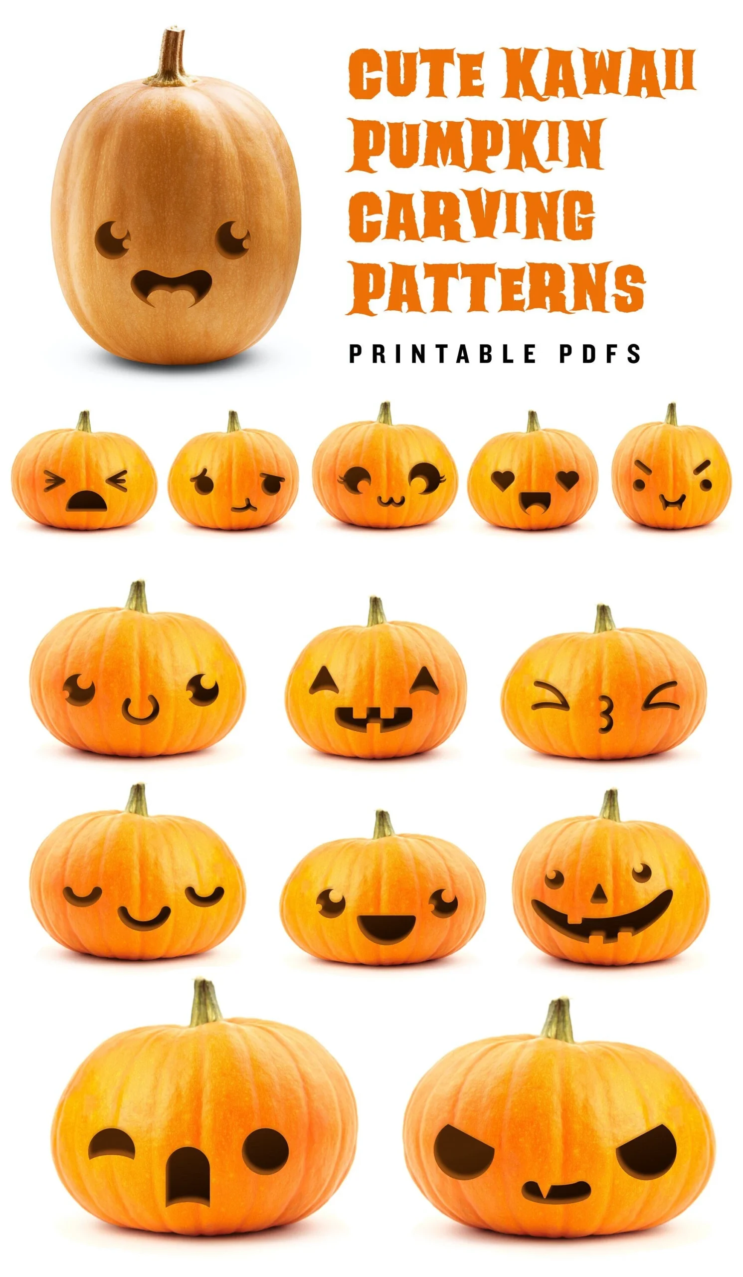 Cute Kawaii Pumpkin Carving Stencil For Halloween Simple 