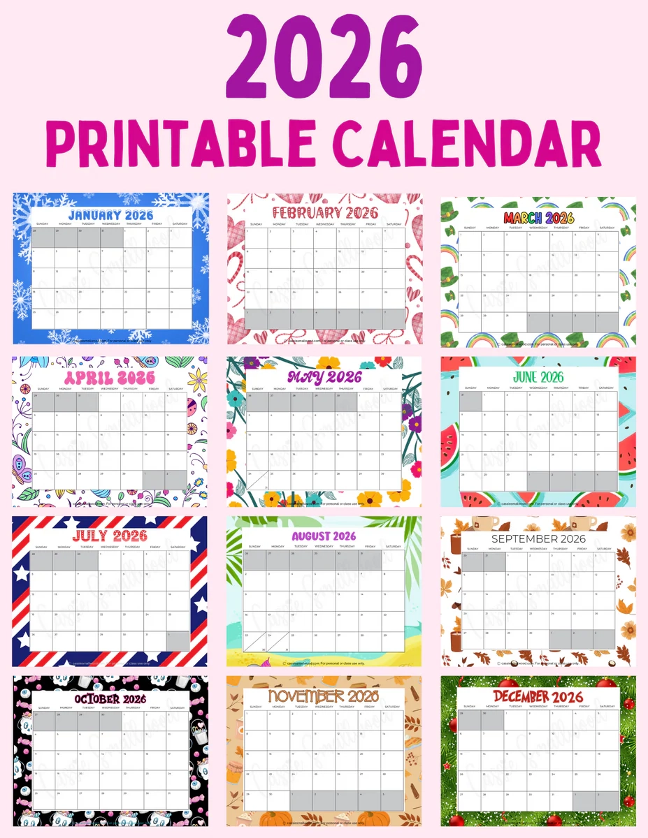 July To December 2026 Calendar Printable