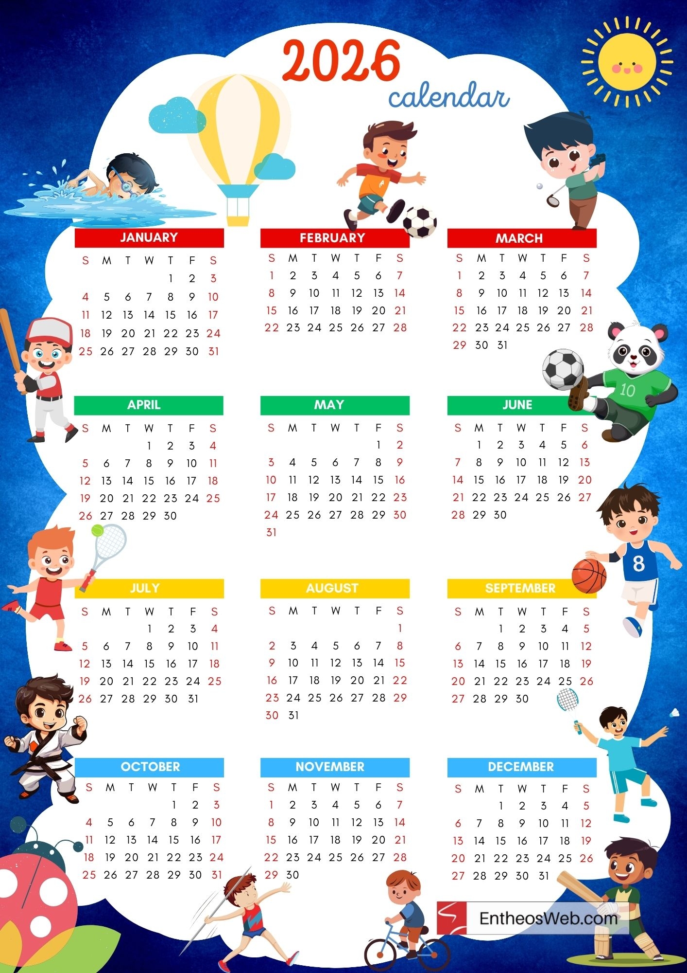 November 2026 Printable Kids Calendar