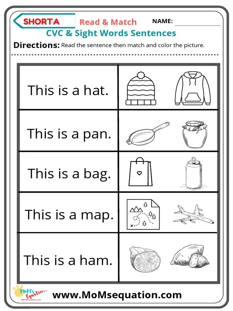 CVC Fluency Sentences Read And Color Short U Words Worksheet 