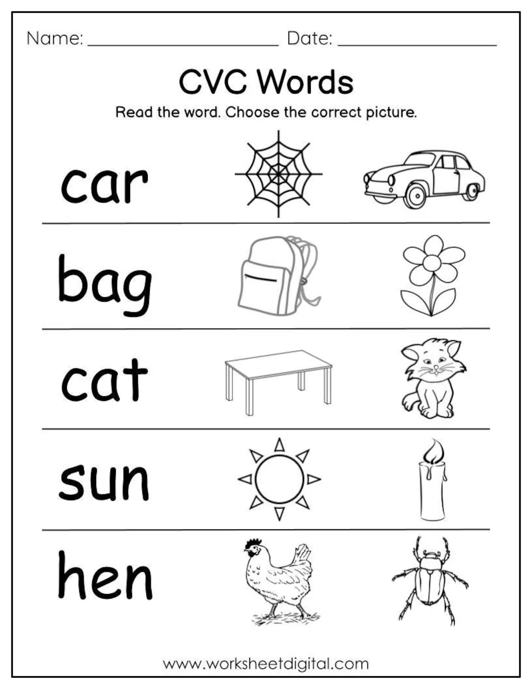 CVC Words Phonics Worksheets Kindergarten Read amp Choose digital 