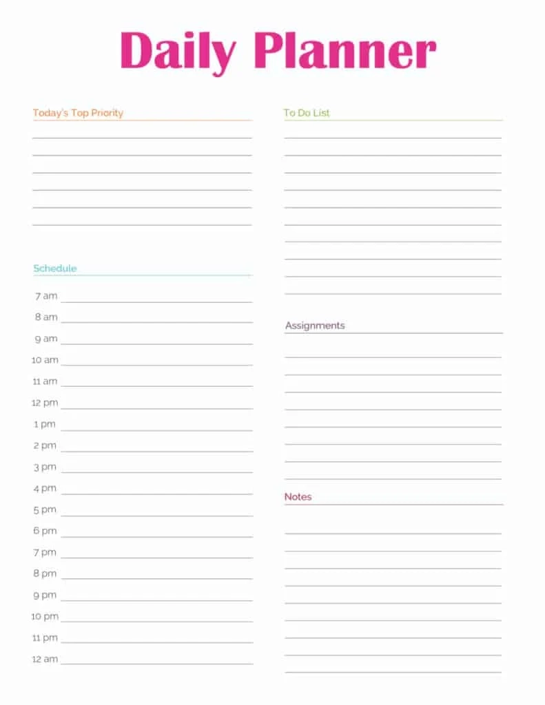 Daily Planner Template Printable