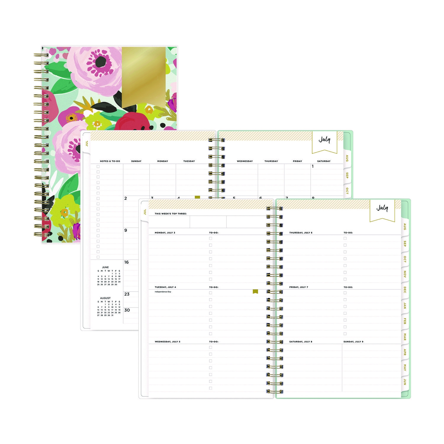 Day Designer Secret Garden Mint Academic Year Weekly Monthly 