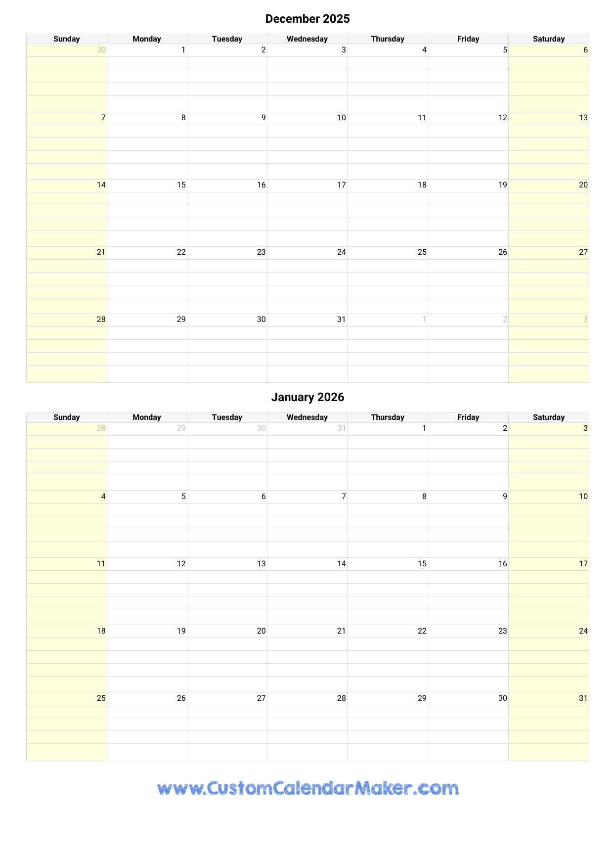 Printable December January Calendar