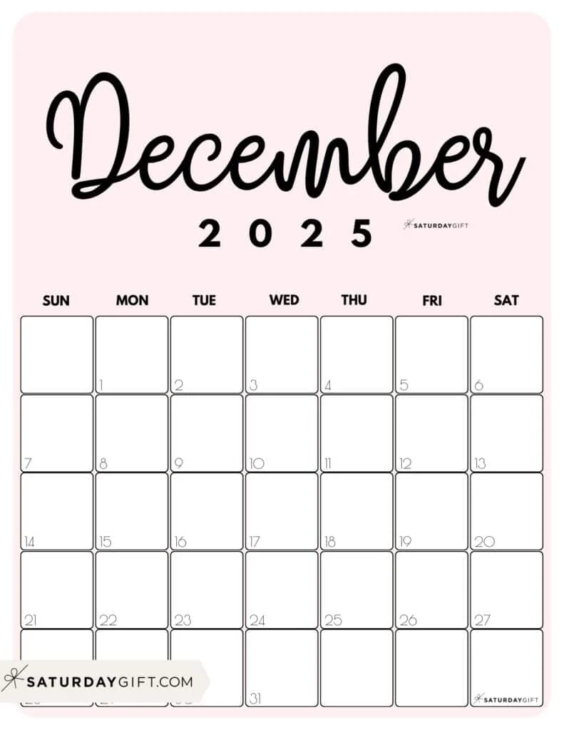 December 2025 Calendars 23 Cute Free Printable PDFs SaturdayGift
