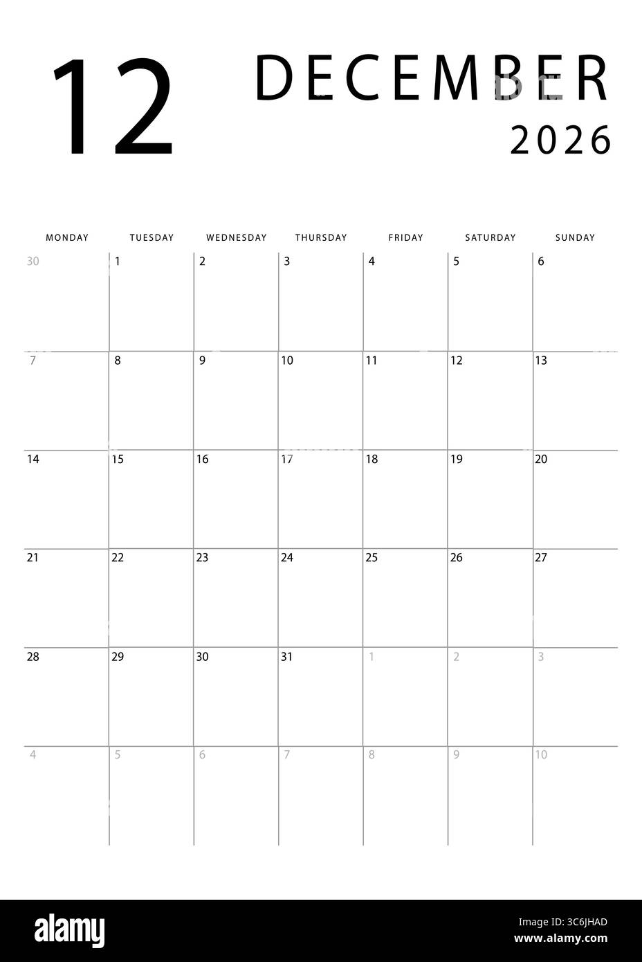 December 2026 Calendar Clean And Simple Monthly Planner Template 