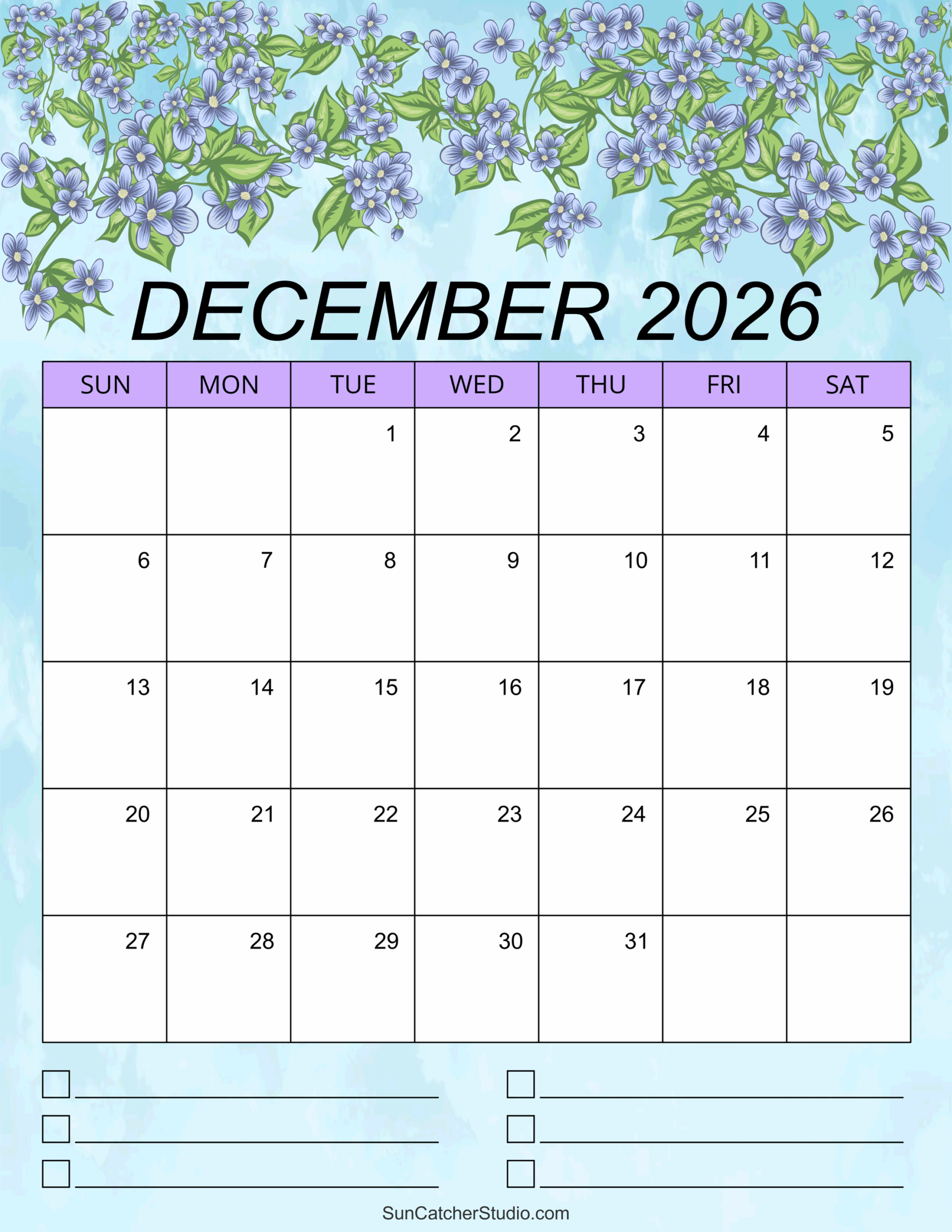 December 2026 Full Page Printable Calendar