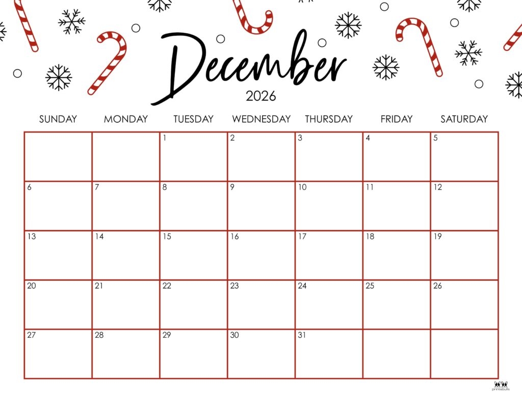 Decorative Printable December 2026 Calendar