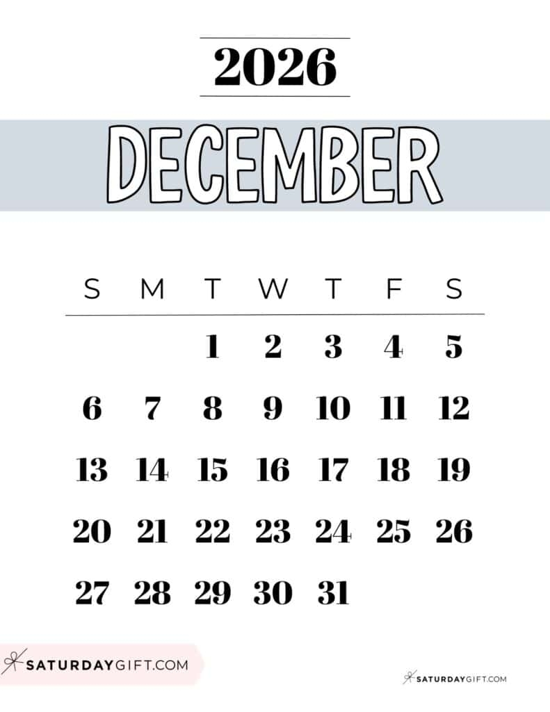 December 2026 Calendar Planner Printable